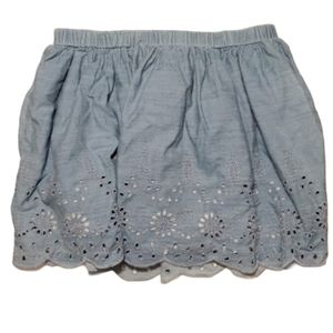 SO Chambray Embroidered Scallop Hem Mini Skirt M